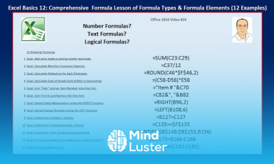 Excel Basics 12 Complete Formula Lesson of Formula Types Formula Elements 12 Examples