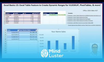 Excel Basics 15 Excel Table Feature Dynamic Ranges for VLOOKUP PivotTables more