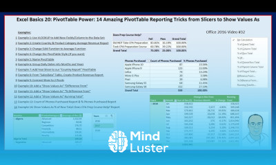 Excel Basics 20 PivotTable Power 14 Amazing PivotTable Reporting Tricks Slicers to Show Values As