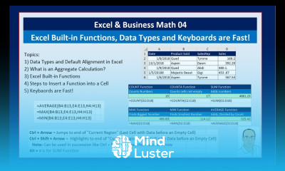 Excel Business Math 04 Excel Built in Functions Data Types and Keyboards are Fast