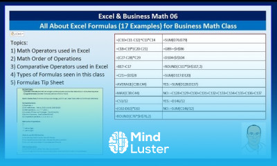 Excel Business Math 06 All About Excel Formulas 17 Examples for Business Math Class