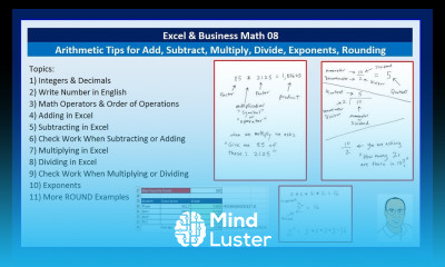 Excel Business Math 08 Arithmetic Tips for Add Subtract Multiply Divide Exponents Rounding