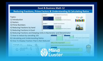 Excel Business Math 12 Reducing Fractions Prime Factors and Understanding Calculating Ratios