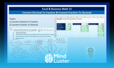 Excel Business Math 14 Convert Decimal To Fraction Convert Fraction To Decimal