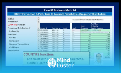 Excel Business Math 24 COUNTIFS Function Part Base for Probabilities Frequency Distributions