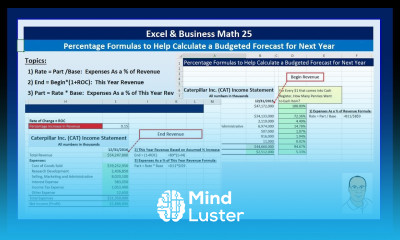 Excel Business Math 25 Percentage Formulas to Help Calculate a Budgeted Forecast for Next Year
