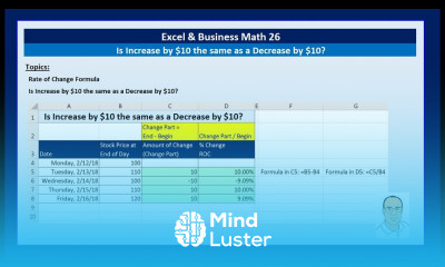Excel Business Math 26 Is Rate of Change Same for Increase by 10 and Decrease by 10