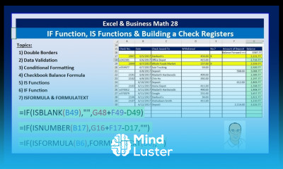 Excel Business Math 28 IF Function IS Functions Building a Check Register Other IF Tricks too