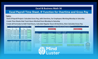 Excel Business Math 30 Payroll Time Sheets IF Function Sheet Reference for Overtime Gross Pay