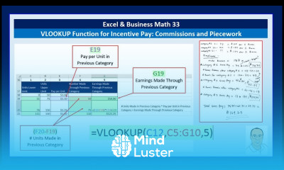 Excel Business Math 33 VLOOKUP Function for Incentive Pay Commissions Piecework 15 Examples
