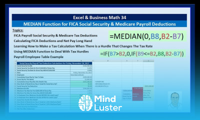 Excel Business Math 34 MEDIAN Function for FICA Social Security Medicare Payroll Deductions