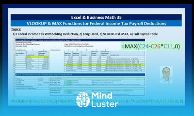 Excel Business Math 35 VLOOKUP MAX Functions for Percentage Method Federal Income Tax Deduction