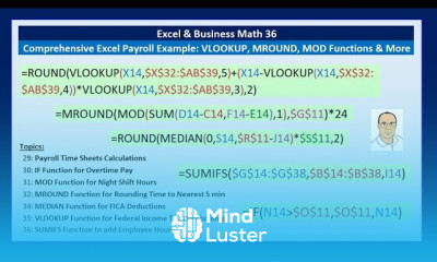 Excel Business Math 36 Comprehensive Excel Payroll Example SUMIFS MROUND MOD VLOOKUP More