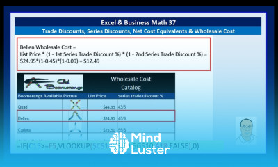 Excel Business Math 37 Trade Discounts Series Discounts Net Cost Equivalents Wholesale Cost