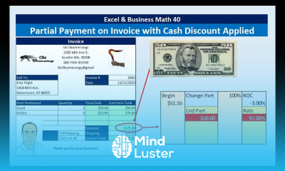 Excel Business Math 40 Partial Payment on Invoice with Cash Discount Credit to Account Balance