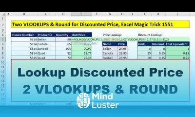 Excel Magic Trick 1551 Lookup Discounted Price 2 VLOOKUPs ROUND