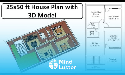 25x50 house plan 1250 sq ft House Plan 3D Model 25x50 ft House Plan 3D Model