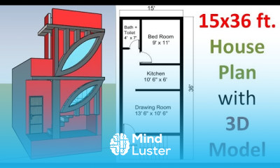 15x36 House Plan with 3D Model 540 sq ft Plan 15x36 ft ka ghar ka naksha Ghar ka Naksha