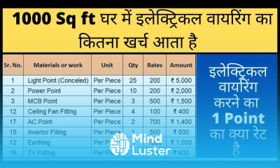 1000 sq ft House Wiring Cost 1000 sq ft घर में इलेक्ट्रिकल वायरिंग का कितना खर्च आता है Best