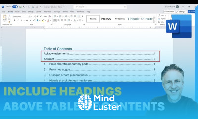 Contents Include Learn How to Include Headings that Appear Before the Table of Contents ...