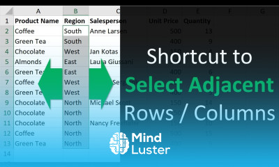 Excel Shortcut to Select Rows or Columns with Blanks Cells by Moving Selection