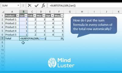 How To Create Subtotal Formulas In Every Column Of An Excel Table