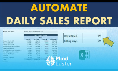 Excel Daily Sales Report Automating monthly Days billed and Billings days