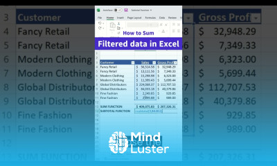 How to sum filtered data in Excel