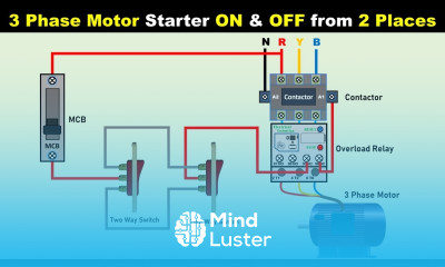3 Phase Motor Control Circuit Diagram by using two way Switch TheElectricalGuy