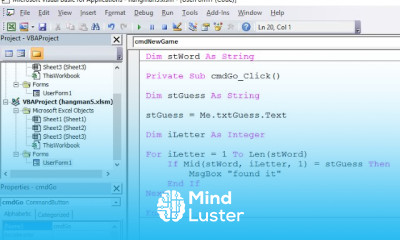 How to Make a Hangman Game with VBA Part 5 – Checking for Correct Guesses