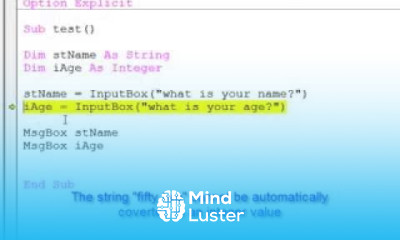 12 Introduction to Programming with VBA InputBox Implcit Data Type Conversion