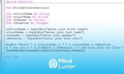 13 Introduction to Programming with VBA String Concatenation