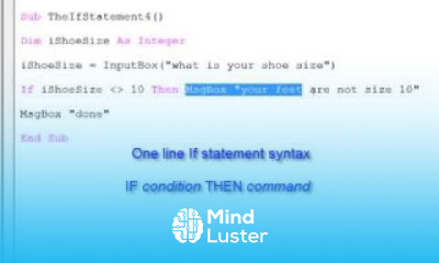 14 Introduction to Programming with VBA One Line If Statement