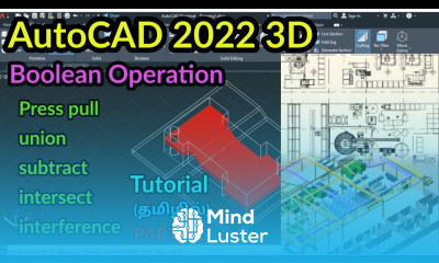 AutoCAD 2022 3D Boolean Operation union subtract intersect PART 12 AutoCAD 3D tutorial in Tamil