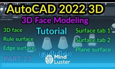 AutoCAD 2022 3D face modeling 3D face rule surface edge surface plane surface PART 23 Tamil