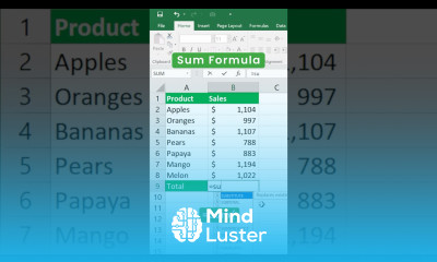 SUM Formula in Excel Add Total Values shorts excel