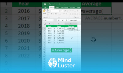 How to calculate AVERAGE in Excel with Formula AVERAGE Function shorts excel