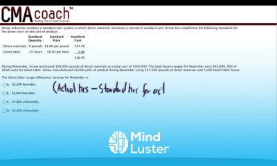 CMA Exam Part 1 Efficiency Variance Analysis