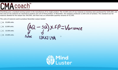 CMA Exam Part 1 Material Quantity Variance Analysis