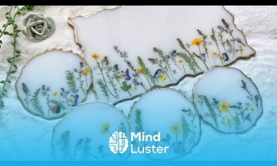 Casting Flowers in a White Resin Tray and Coaster Set