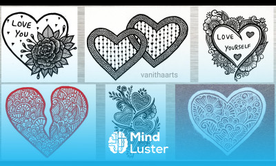 6 Different Heart Drawing stepbystep doodle art Zentangle satisfying creativeart heart