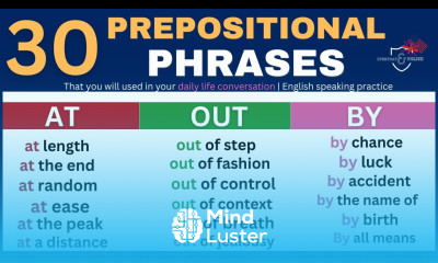 learn 30 Prepositional phrases using AT OUT and BY English speaking practice