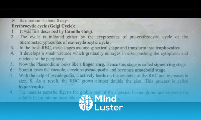 NOTES FOR PLASMODIUM VIVAX IN MAN PHASE INTER 1ST YEAR BY PHANINDRA GUPTA