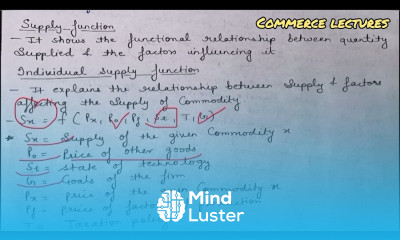Supply function individual and market supply function class 11 Microeconomics notes