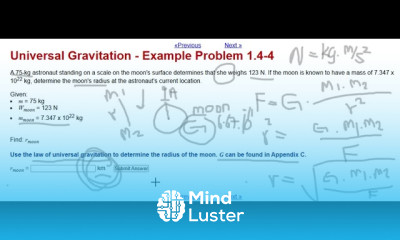 Universal Gravitation Example Problem 1 4 4