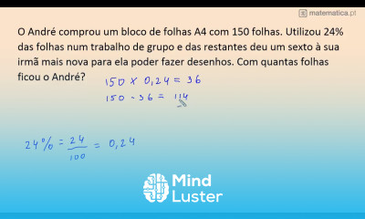 Resolução de um Problema com Percentagens e Frações