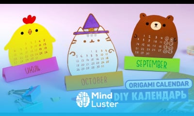 DIY Оригами КАЛЕНДАРЬ Котик Пушин Мишка и Цыпленок из бумаги Origami Paper Calendar