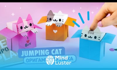 Оригами Котик в Коробочке из бумаги DIY Игрушка Антистресс Origami Jumping Paper Cat in Box