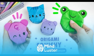 Оригами 3D Сквиши Котик Мишка и Лягушка из бумаги Origami 3D Squishy Cat Bear Frog
