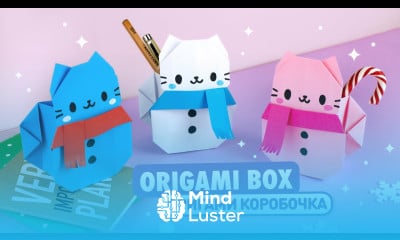 Оригами Коробочка Котик Снеговик из бумаги DIY Новый год Origami Cat Snowman Paper Box